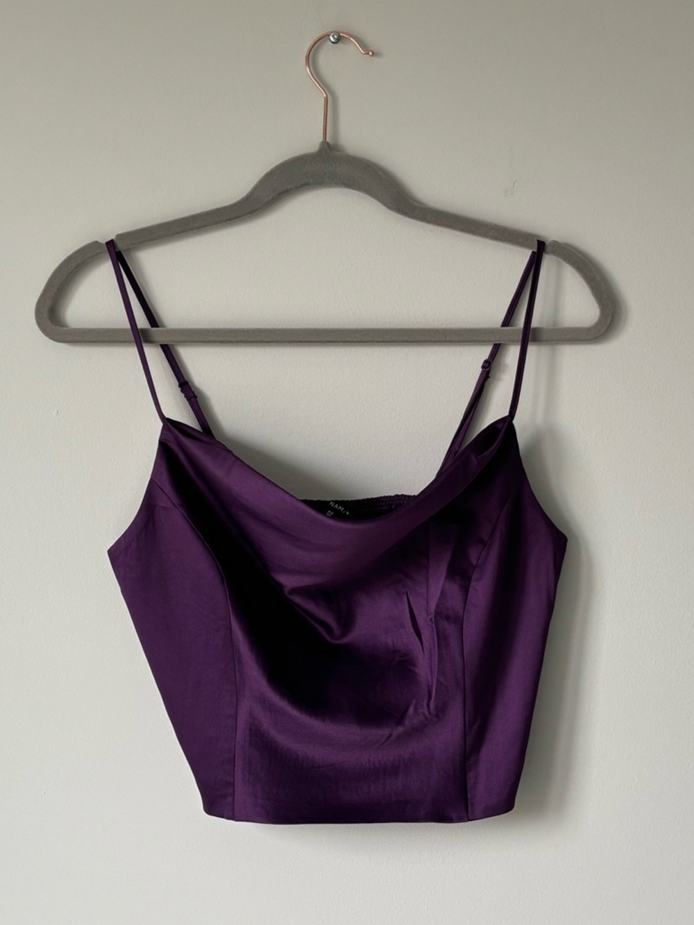 Dynamite Satin Cowl Neck Purple Crop Top